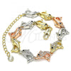 Oro Laminado Fancy Bracelet, Gold Filled Style Dolphin Design, with White and Black Micro Pave, Polished, Tricolor, 03.380.0005.07