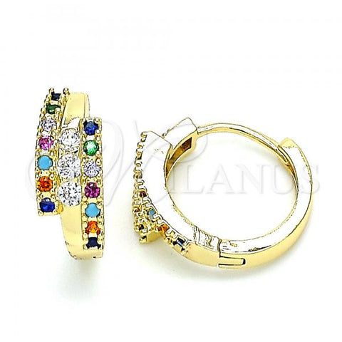 Oro Laminado Huggie Hoop, Gold Filled Style with Multicolor Cubic Zirconia, Polished, Golden Finish, 02.210.0661.15