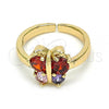 Oro Laminado Multi Stone Ring, Gold Filled Style Butterfly Design, with Multicolor Cubic Zirconia, Polished, Golden Finish, 01.210.0083 (One size fits all)