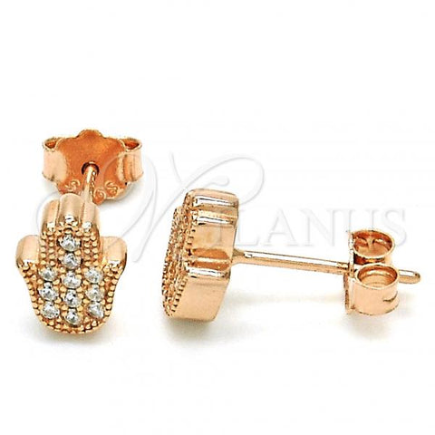Sterling Silver Stud Earring, Hand of God Design, with White Cubic Zirconia, Polished, Rose Gold Finish, 02.336.0112.1