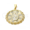 Oro Laminado Religious Pendant, Gold Filled Style Sagrado Corazon de Maria Design, Matte Finish, Golden Finish, 05.09.0036