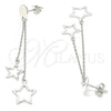 Sterling Silver Long Earring, Star Design, Polished, Rhodium Finish, 02.186.0203