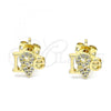 Oro Laminado Stud Earring, Gold Filled Style Love Design, with White Micro Pave, Polished, Golden Finish, 02.342.0175