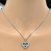 Rhodium Plated Pendant Necklace, Heart Design, with White Micro Pave, Polished, Rhodium Finish, 04.156.0031.1.20