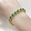 Oro Laminado Tennis Bracelet, Gold Filled Style Heart Design, with Green Cubic Zirconia, Polished, Golden Finish, 03.424.0003.1.07