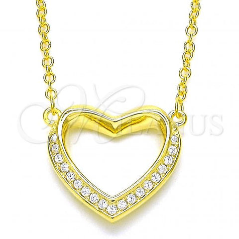 Sterling Silver Pendant Necklace, Heart Design, with White Cubic Zirconia, Polished, Golden Finish, 04.336.0091.2.16