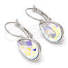 Rhodium Plated Leverback Earring, Teardrop Design, with Aurore Boreale Swarovski Crystals, Polished, Rhodium Finish, 02.239.0014.11