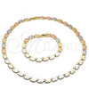 Oro Laminado Necklace and Bracelet, Gold Filled Style Elephant Design, Polished, Tricolor, 06.102.0001