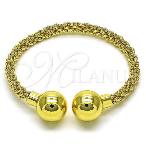 Oro Laminado Individual Bangle, Gold Filled Style Ball and Twist Design, Polished, Golden Finish, 07.341.0053