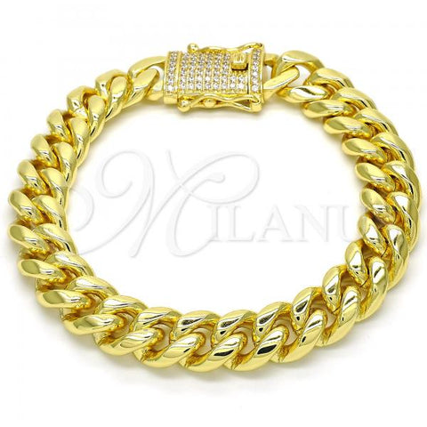 Oro Laminado Basic Bracelet, Gold Filled Style Miami Cuban Design, with White Cubic Zirconia, Polished, Golden Finish, 03.278.0005.09