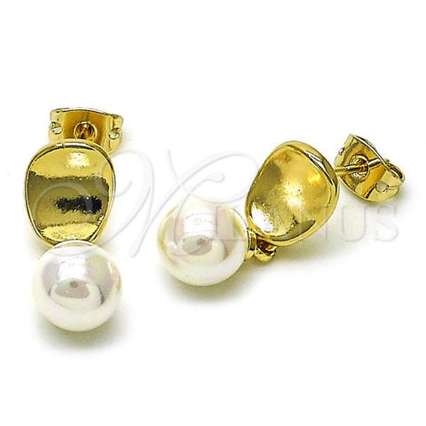 Oro Laminado Stud Earring, Gold Filled Style Ball Design, with Ivory Pearl, Polished, Golden Finish, 02.213.0728