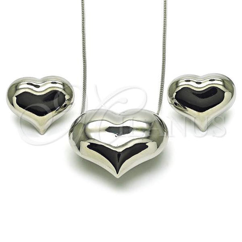 Rhodium Plated Earring and Pendant Adult Set, Heart and Hollow Design, Polished, Rhodium Finish, 10.163.0022.1