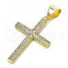 Oro Laminado Religious Pendant, Gold Filled Style Cross Design, with White Micro Pave, Polished, Golden Finish, 05.342.0074