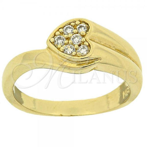Oro Laminado Multi Stone Ring, Gold Filled Style Heart Design, with White Cubic Zirconia, Polished, Golden Finish, 5.167.024.06 (Size 6)