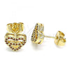 Oro Laminado Stud Earring, Gold Filled Style Heart Design, with Garnet Micro Pave, Polished, Golden Finish, 02.156.0622.1