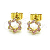 Oro Laminado Stud Earring, Gold Filled Style with Pink Cubic Zirconia, Polished, Golden Finish, 02.210.0747.1