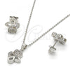 Sterling Silver Earring and Pendant Adult Set, Heart and Teardrop Design, with White Micro Pave, Polished, Rhodium Finish, 10.174.0182