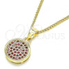 Oro Laminado Pendant Necklace, Gold Filled Style with Ruby Micro Pave, Polished, Golden Finish, 04.156.0339.1.20