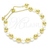 Oro Laminado Adjustable Bolo Bracelet, Gold Filled Style Ball Design, with Ivory Pearl, Polished, Golden Finish, 03.63.2217.2.12