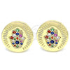 Oro Laminado Stud Earring, Gold Filled Style Hand of God Design, with Multicolor Micro Pave, Polished, Golden Finish, 02.156.0445.2