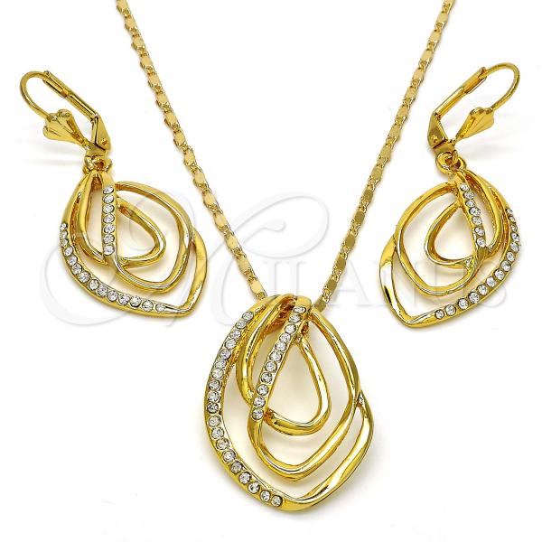 Oro Laminado Earring and Pendant Adult Set, Gold Filled Style with White Crystal, Polished, Golden Finish, 10.160.0146