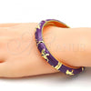 Oro Laminado Individual Bangle, Gold Filled Style Elephant and Flower Design, Purple Enamel Finish, Golden Finish, 07.246.0010.4.05 (10 MM Thickness, Size 5 - 2.50 Diameter)