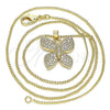 Oro Laminado Pendant Necklace, Gold Filled Style Butterfly Design, with White Micro Pave, Polished, Golden Finish, 04.94.0017.20