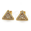 Oro Laminado Stud Earring, Gold Filled Style with White Cubic Zirconia, Polished, Golden Finish, 02.213.0052