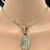 Oro Laminado Religious Pendant, Gold Filled Style Guadalupe Design, Diamond Cutting Finish, Golden Finish, 5.184.012
