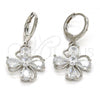 Rhodium Plated Dangle Earring, Flower and Teardrop Design, with White Cubic Zirconia, Polished, Rhodium Finish, 02.217.0054.2