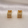 Oro Laminado Stud Earring, Gold Filled Style with White Micro Pave, Polished, Golden Finish, 02.344.0068