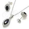 Sterling Silver Earring and Pendant Adult Set, with Black and White Cubic Zirconia, Polished, Rhodium Finish, 10.175.0056.4