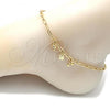 Oro Laminado Charm Anklet , Gold Filled Style Owl and Paperclip Design, with White Cubic Zirconia, Polished, Golden Finish, 03.63.2169.10