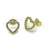 Oro Laminado Stud Earring, Gold Filled Style Heart Design, with White Cubic Zirconia, Polished, Golden Finish, 02.204.0050