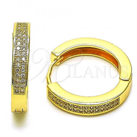 Oro Laminado Huggie Hoop, Gold Filled Style with White Micro Pave, Polished, Golden Finish, 02.195.0104.25