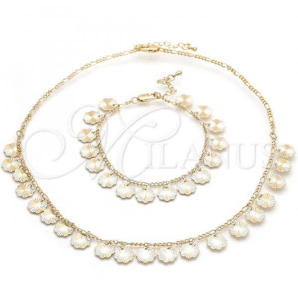 Oro Laminado Necklace and Bracelet, Gold Filled Style Flower Design, Polished, Golden Finish, 06.105.0001