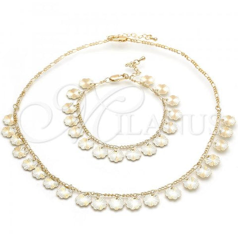 Oro Laminado Necklace and Bracelet, Gold Filled Style Flower Design, Polished, Golden Finish, 06.105.0001