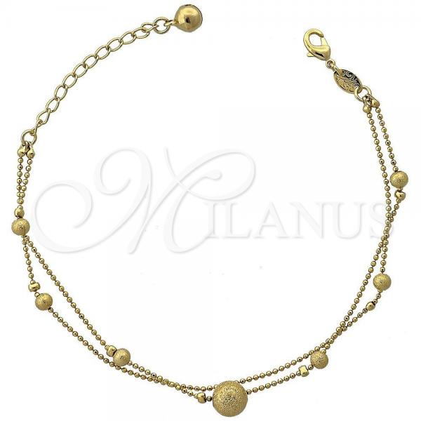 Oro Laminado Fancy Bracelet, Gold Filled Style Rattle Charm and Ball Design, Matte Finish, Golden Finish, 5.016.007.07