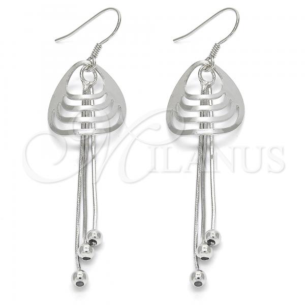 Sterling Silver Long Earring, Polished, Rhodium Finish, 02.183.0030