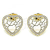 Oro Laminado Stud Earring, Gold Filled Style Heart Design, with White Micro Pave, Polished, Golden Finish, 02.156.0512