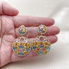 Oro Laminado Stud Earring, Gold Filled Style with Multicolor Cubic Zirconia and White Micro Pave, Polished, Golden Finish, 02.436.0009
