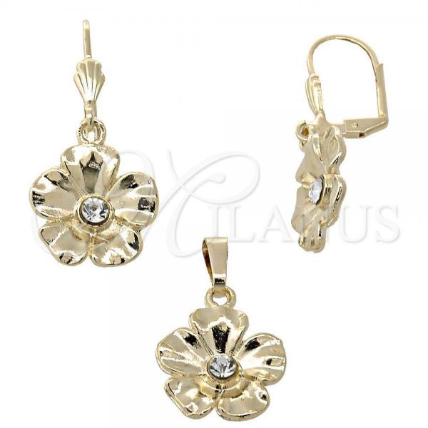 Oro Laminado Earring and Pendant Adult Set, Gold Filled Style Flower Design, with  Cubic Zirconia, Golden Finish, 10.179.0011