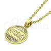 Oro Laminado Fancy Pendant, Gold Filled Style Heart and Love Design, with White Micro Pave, Polished, Golden Finish, 05.193.0005