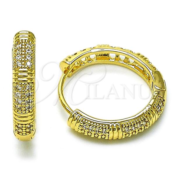 Oro Laminado Huggie Hoop, Gold Filled Style with White Micro Pave, Polished, Golden Finish, 02.210.0853.23