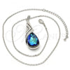 Rhodium Plated Pendant Necklace, Teardrop and Rolo Design, with Bermuda Blue and Aurore Boreale Swarovski Crystals, Polished, Rhodium Finish, 04.239.0037.16