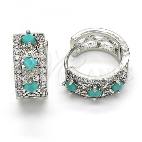 Rhodium Plated Huggie Hoop, with Turquoise and White Cubic Zirconia, Polished, Rhodium Finish, 02.210.0091.3.15