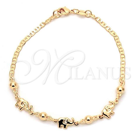 Oro Laminado Fancy Bracelet, Gold Filled Style Elephant and Mariner Design, Polished, Golden Finish, 03.32.0169.07