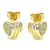 Oro Laminado Stud Earring, Gold Filled Style Heart Design, with White Micro Pave, Polished, Golden Finish, 02.342.0089