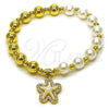 Oro Laminado Fancy Bracelet, Gold Filled Style Star and Ball Design, with Ivory Pearl and White Micro Pave, Polished, Golden Finish, 03.341.0249.07