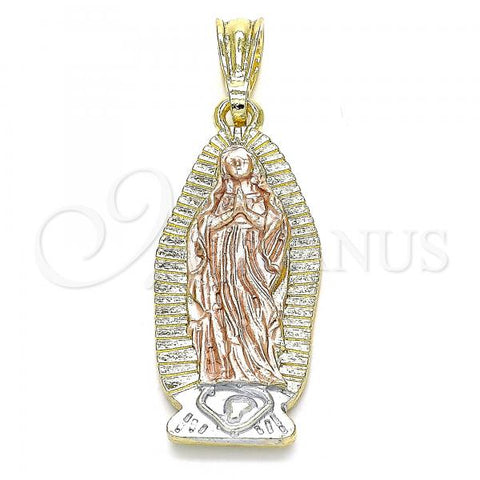Oro Laminado Religious Pendant, Gold Filled Style Guadalupe Design, Polished, Tricolor, 05.351.0127.1